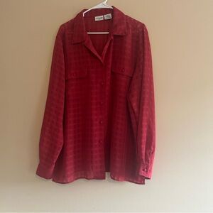 Liz baker tall red button-Up Shirt blouse checkered sheer